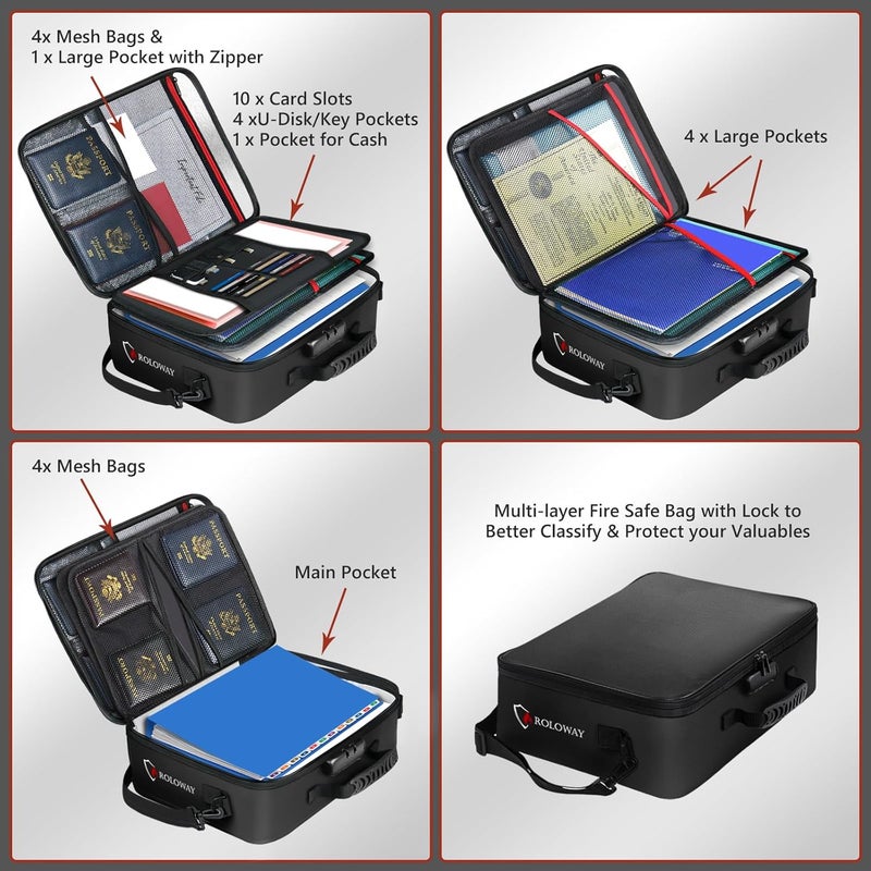 ROLOWAY 5200°F Fireproof Document Bag with Lock (17 x 12.3 x 5.3 inch), Upgraded Heat Insulated Fireproof Bag with Multi-Layer File Organizers, Important Document Storage for Home Safe - Image 5